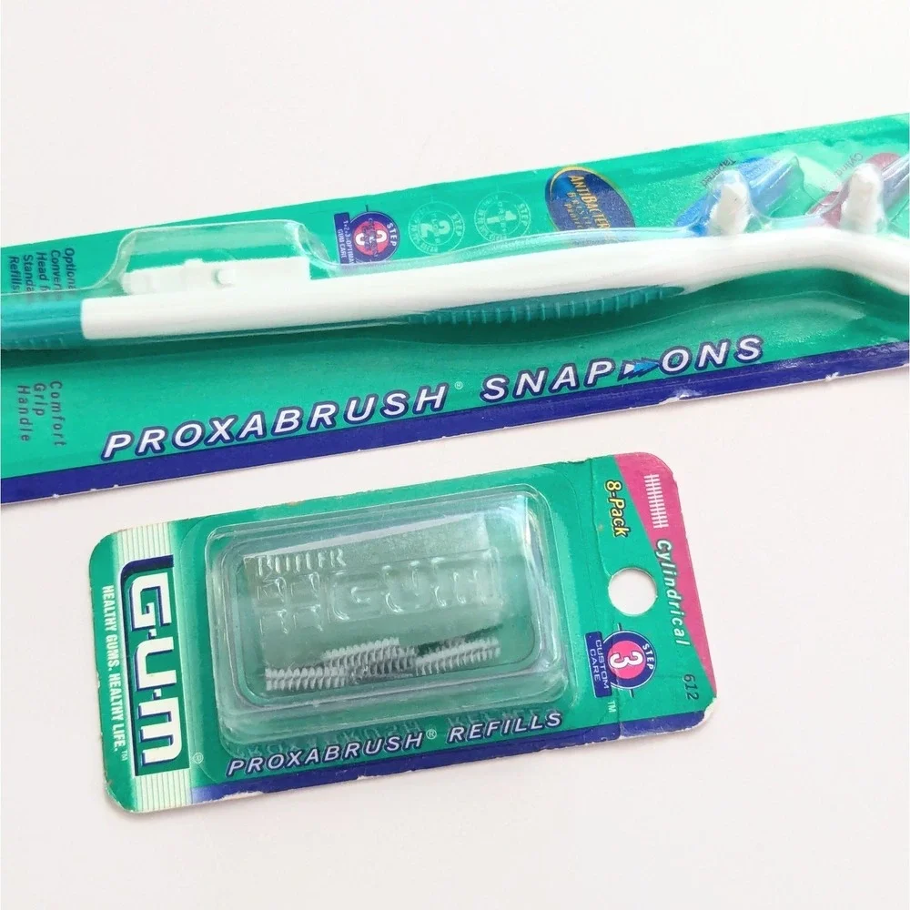 GUM Sunstar Proxabrush Snap-Ons Handle 625 & Cylindrical Brush Refills 612 NEW